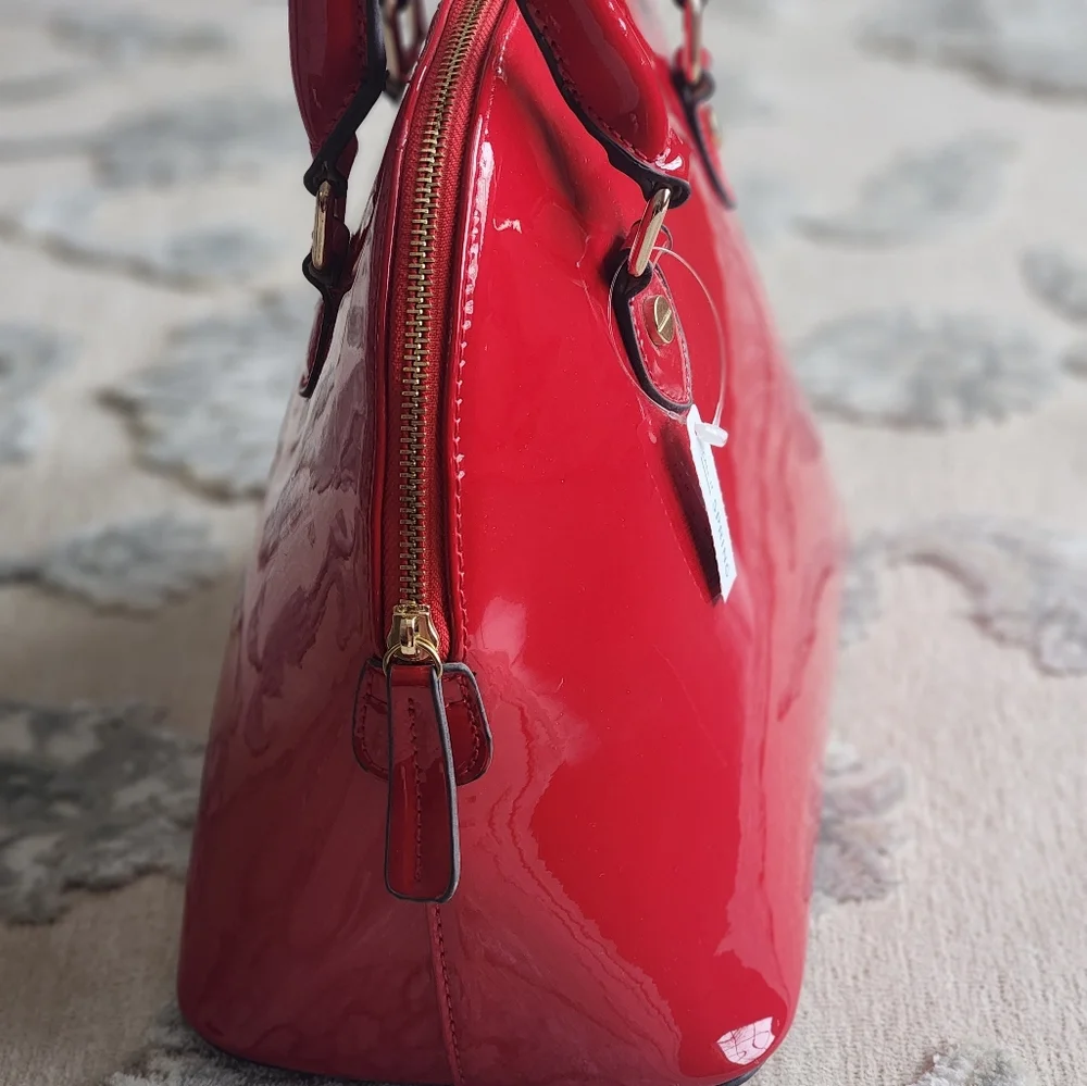 NWT Call It Spring  Glossy Red Vegan DOCTOR HANDBAG - Picture 4 of 13